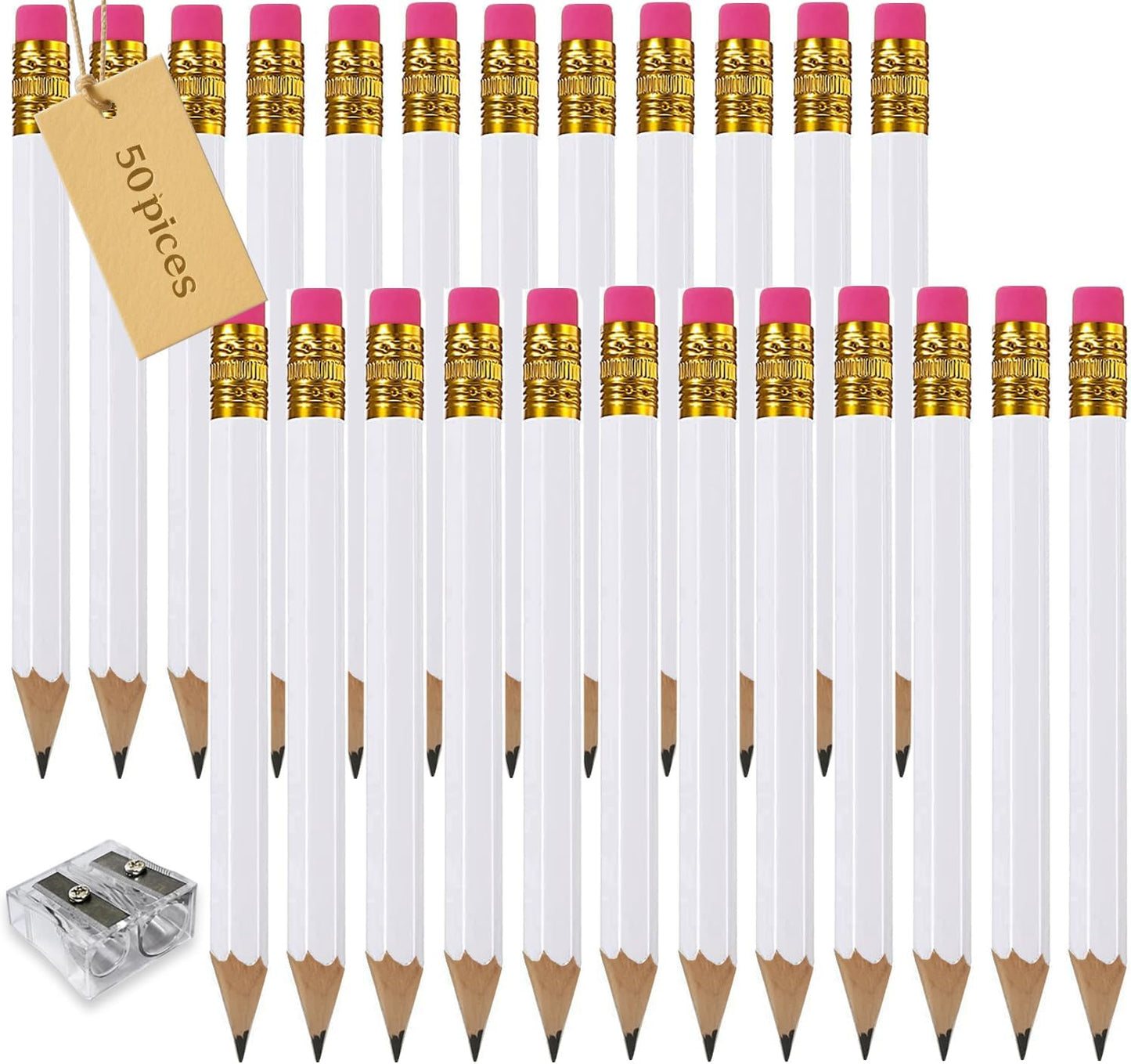Adhere 25pcs Golf Pencils with Eraser Pre sharpened Hexagon half Wooden Pencils Graphite 2B for Golf Event Scoring,Classroom,Wedding,Company Meetings,Pew, Pocket (Nature)