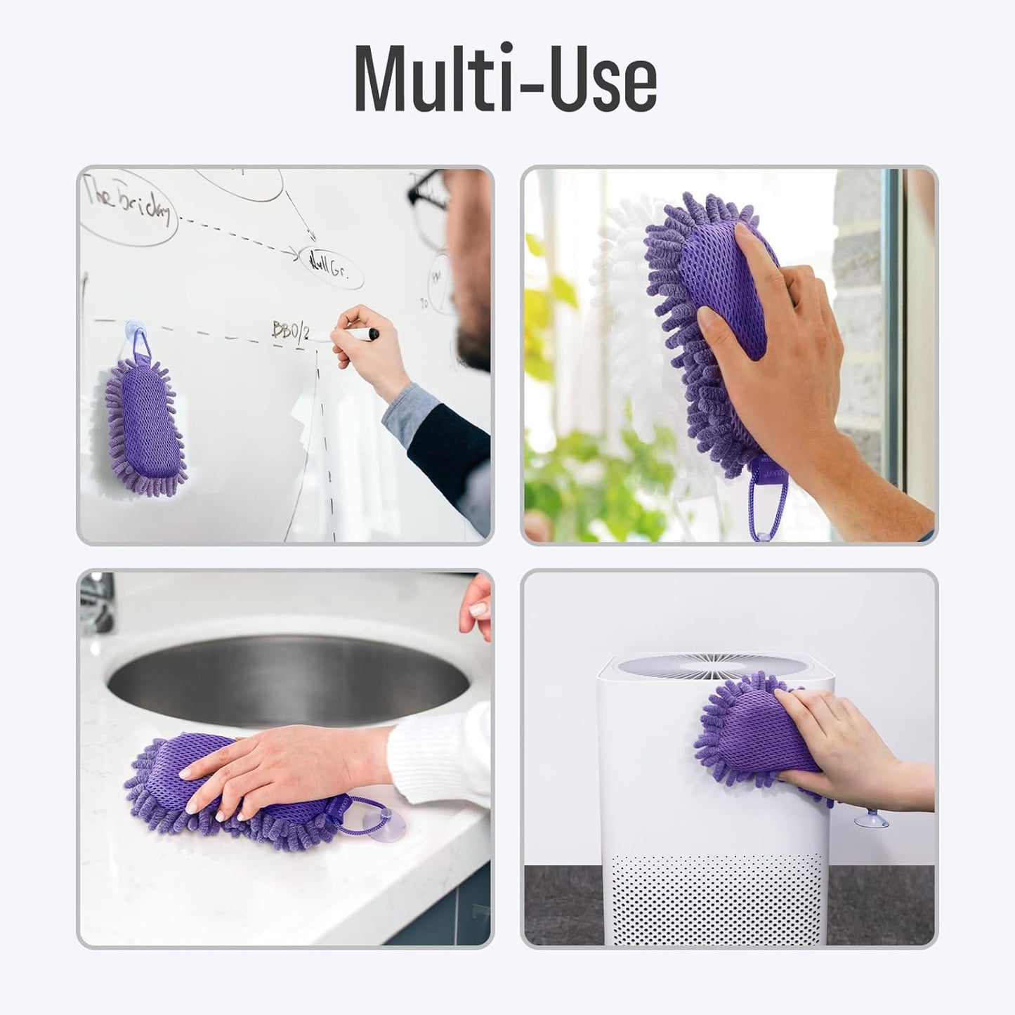loukin Shag Dry Erase Eraser (3.4 Fl Oz Whiteboard Cleaner Included), Whiteboard Eraser with Suction Cup, Microfiber, Washable, for Classroom, Home and Office Use, Grey