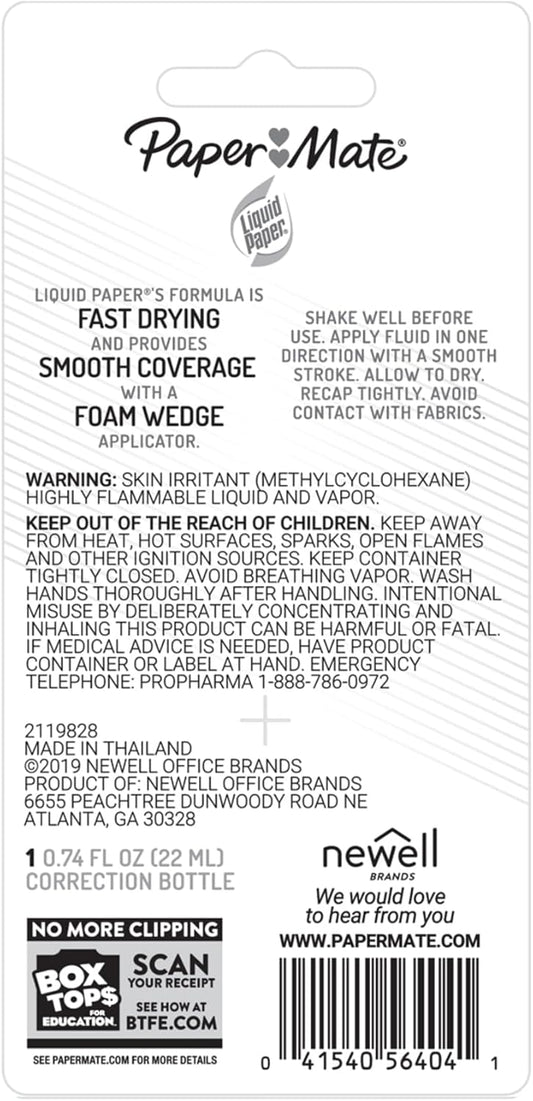 Liquid Paper® Smooth-Coverage Correction Fluid, Fast Dry, 22 mL Bottle