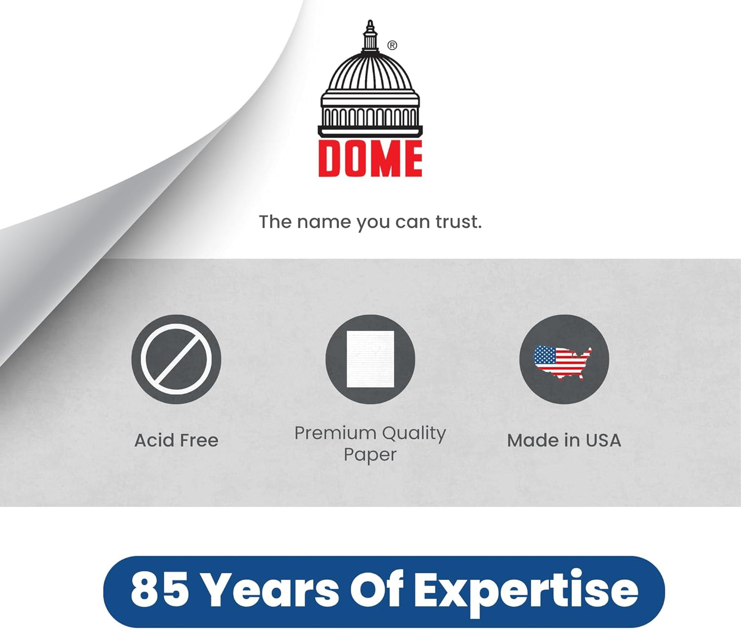 DOME Personal Journal – 8 x 10 Inch Hardcover Lined Journal Notebook, 192 Pages, Black, Premium Acid-Free 60-lb Thick Paper, Inner Pocket, Made in USA