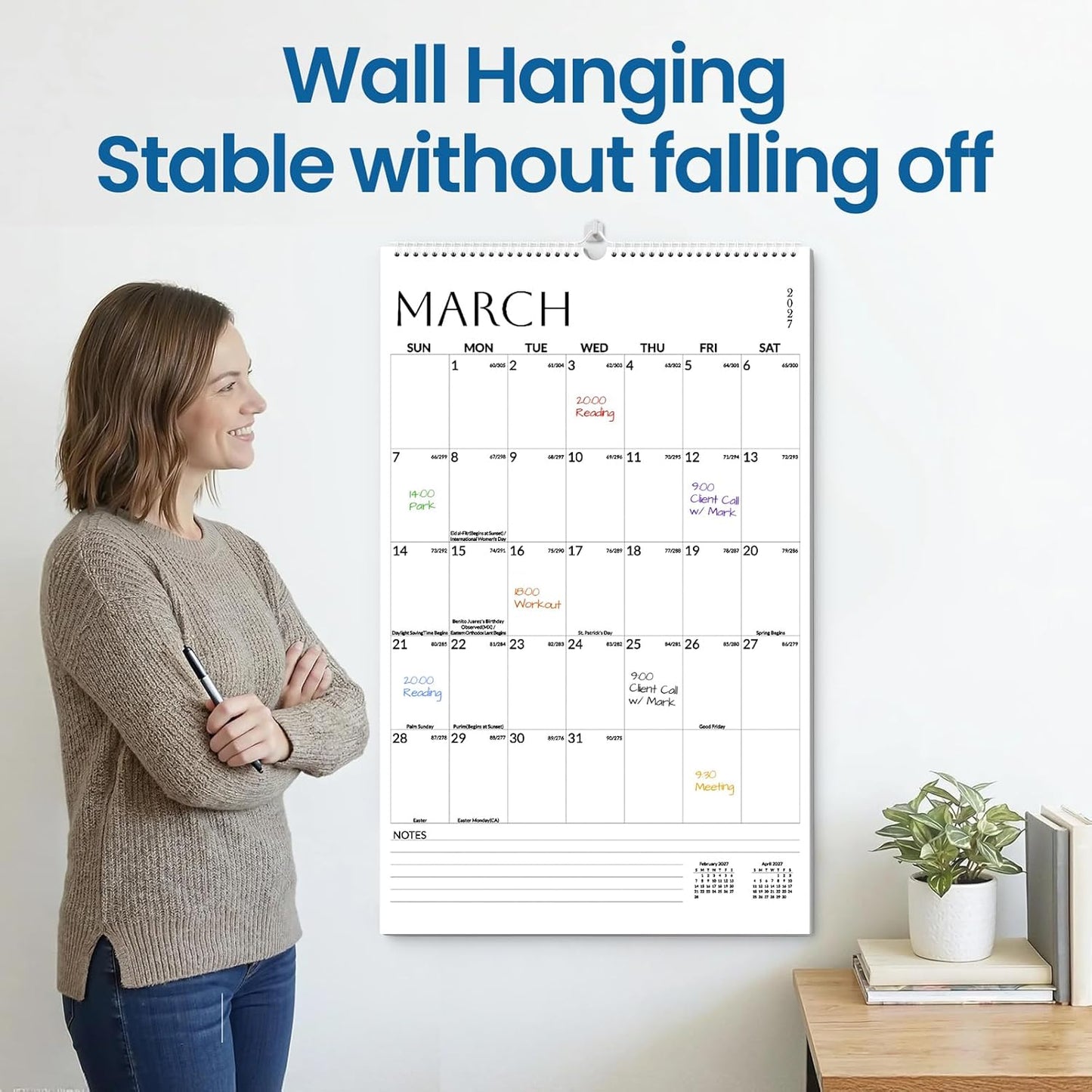 SUNEE 2026 Wall Calendar Large 22.75"x15.5", 21 Month Calendar (Ends December 2027), Vertical Extra Large, Seasons Color