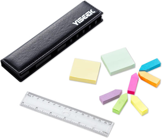 Sticky Notes Set with Ruler, 640PCS Colored Page Markers And Index Tabs, Mini Sticky Note Pads, Arrow Flags, Leather Organizer Case for Office School Book Tabs,YISEEK
