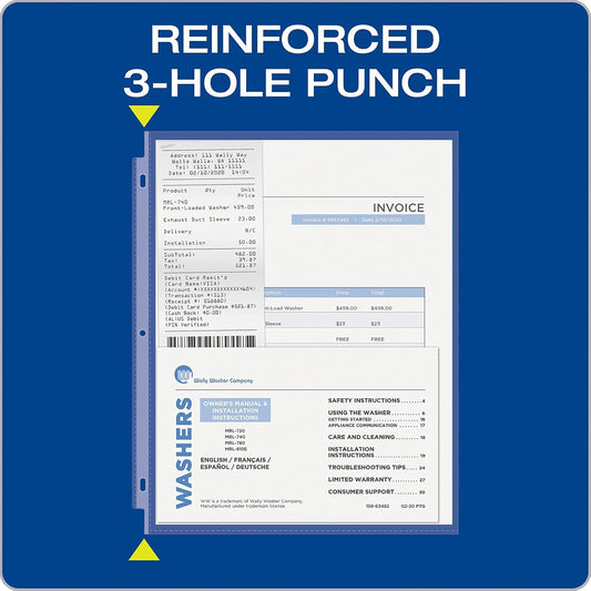 Oxford Sheet Protectors, Clear Finish, Top Load, Letter Size Plastic Sleeves, Reinforced 3 Hole Punch for Binders, Sheets for 3 Ring Binder, 100 per Box (33267)