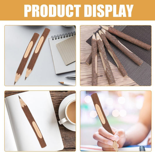 50 Pcs Wooden Pencil, Wood Graphite Wooden Tree Rustic Twig Pencils for Kids, Tree Bark Pencils, Woodland Baby Shower Decorations Log Short Drawing Tool Child