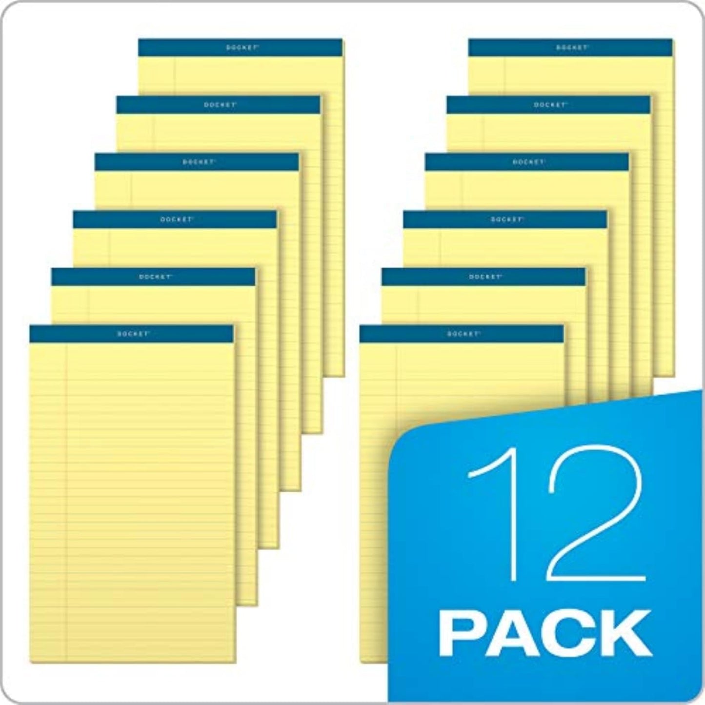 TOPS 5 x 8 Legal Pads, 12 Pack, Docket Brand, Narrow Ruled, Yellow Paper, 50 Sheets Per Writing Pad, Made in the USA (63350)