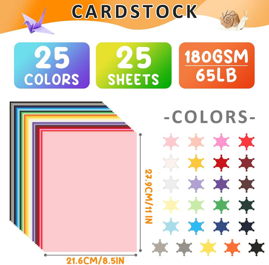 8.5" X 11" Colored Cardstock, 25 Colored Construction Paper Card Making Supplies, 180gsm/65lb Cardstock Printing Paper for Printer, Invitations, Scrapbooking, Diy Crafts, Decoration (25 Sheets)