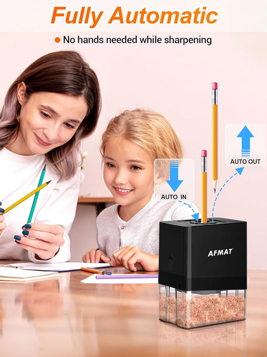 AFMAT Fully Automatic Electric Pencil Sharpener, Small Colored Pencil Sharpener, Hands Free Pencil Sharpeners for 8mm Pencils, Good for Artists, Kids Friendly, Battery Operated PSA8