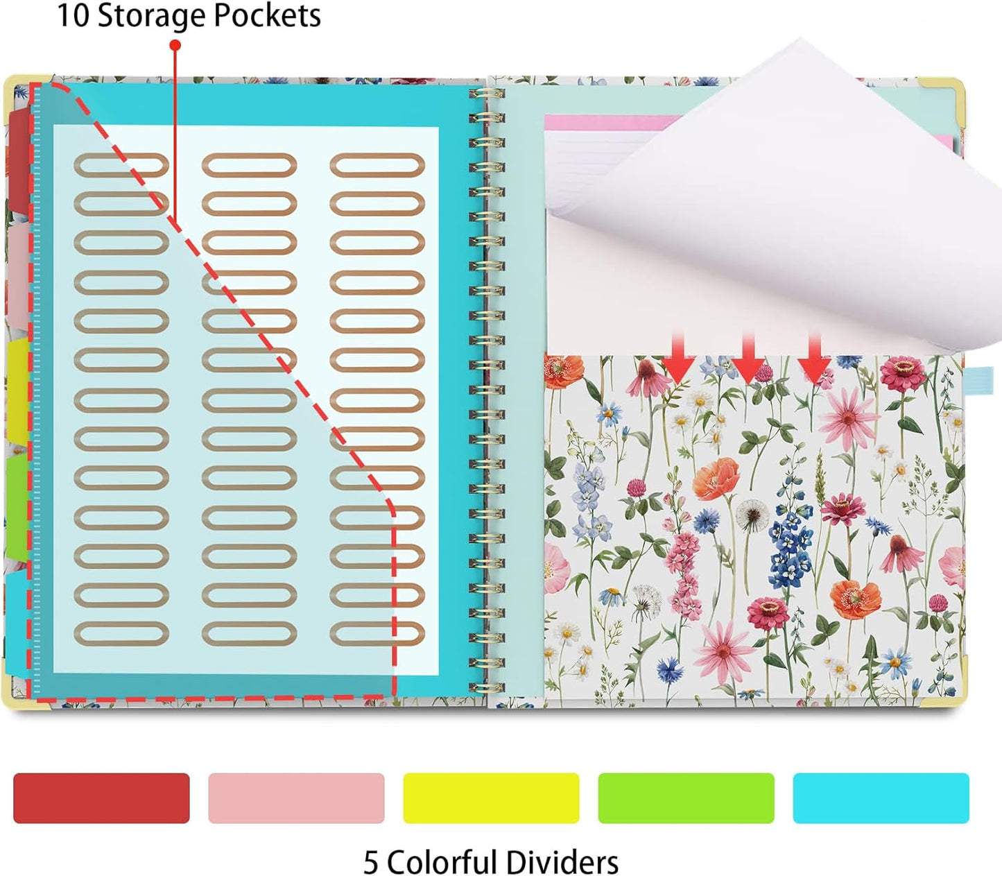 Clipboard Folio with Storage Clipboards Padfolio Notebook for Letter Size (11" x 8.5"), Pink Clipboards with 10 Pockets and 5 Folders Nursing Teacher School Essentials (Stay Positive)