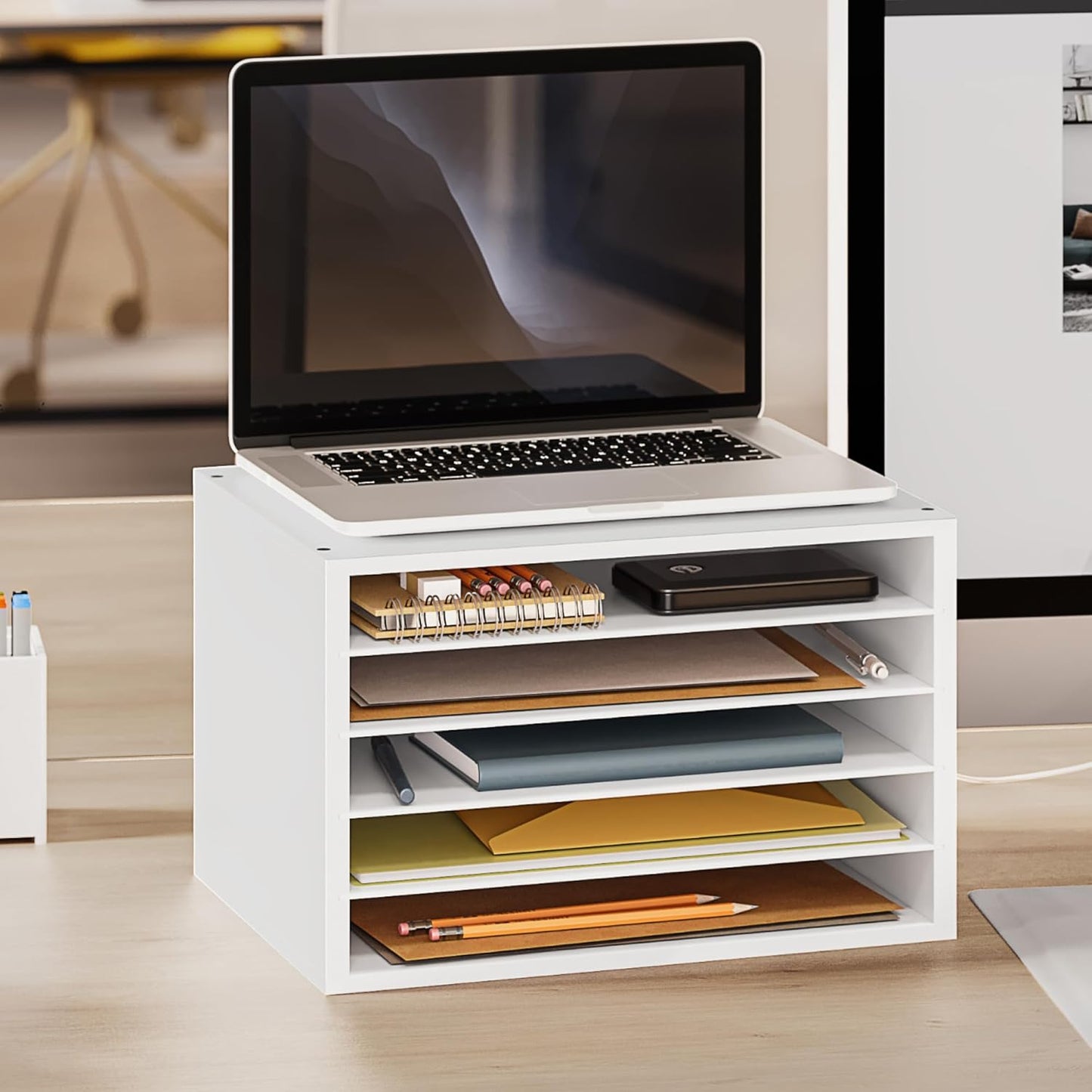 Ballucci 4-Tier Paper Organizer for Desk, Stackable Tray, Desk Storage Organizer Shelves, Stacking Letter Paper Tray Sorter for Classroom Office, Black