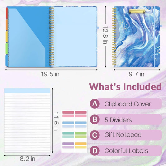 Sooez Clipboard with Refillable Notepad, Clipboard Folder with 10 Storage Pockets for Letter Size, Spiral Clipboard Notebook, Cute Portfolio for School Office Nursing
