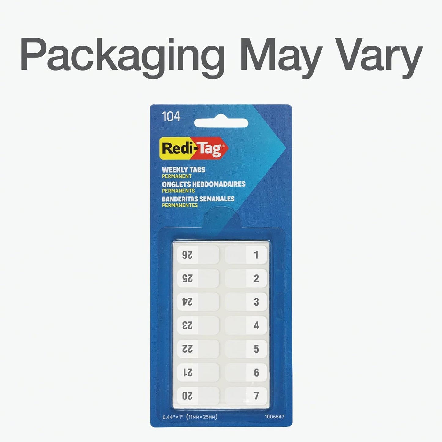 Redi-Tag Daily Adhesive Tabs, Preprinted Daily Tab, 12 Sets of 1-31 plus withBonus Blank Tabs, 7/17" x 1", Durable and Customizable Labels with Permanent Adhesive for Planners & Files, White (1006548)