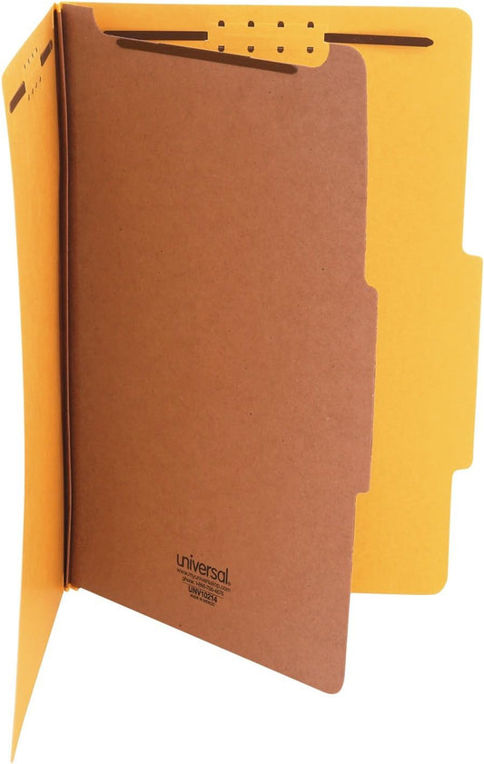 Universal 10214 Pressboard Classification Folders, Legal, Four-Section, Yellow, 10/Box