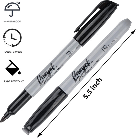 LAZGOL Permanent Markers Bulk, Ultra Fine Point, 32 Assorted Colors 0.4 mm Permanent Marker set, Felt Tip Pens Works on Plastic, Wood, Stone, Metal and Glass for Doodling, Marking