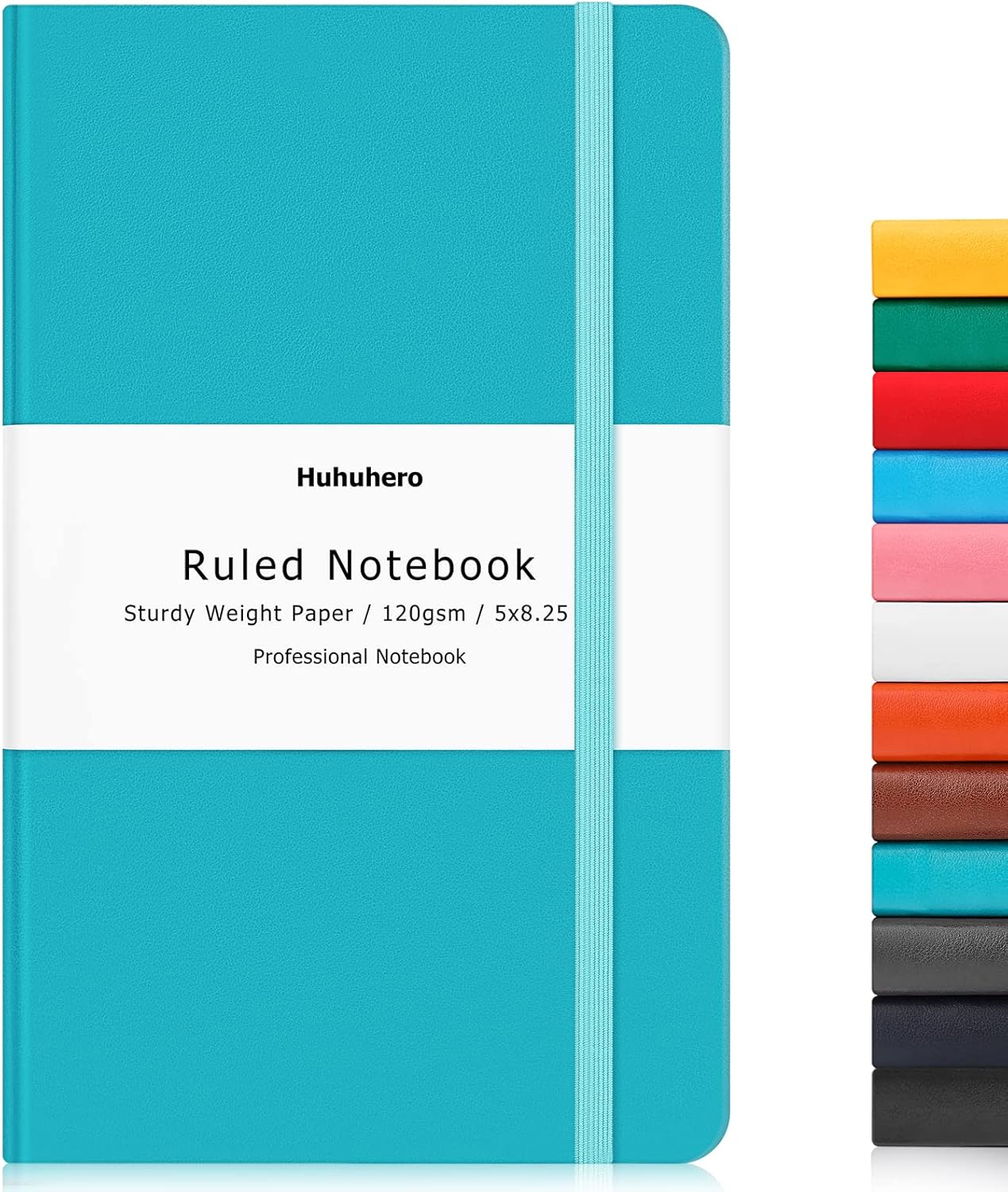 Huhuhero Lined Journal Notebooks for Work, Hardcover Leather Journals for Writing Women Men, 120Gsm Thick Paper College Ruled Notebook, Office School Supplies, 5.25"×8.25" (1, Matte Black)