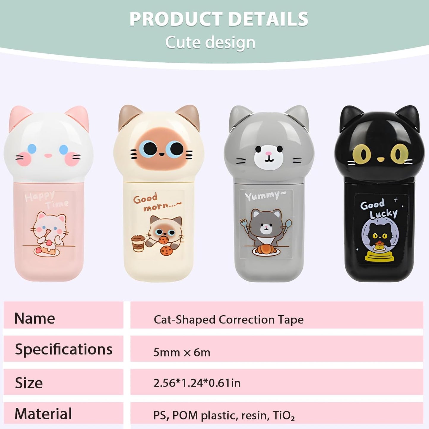 white Corrcetion Tape,4 Pcs Mini Japan Corrcetion Tape Pen,with Easy to Use Kawaii Cat Applicator,Cute Stationery Set Kawaii Birthday Gifts set for Back to School Supplies