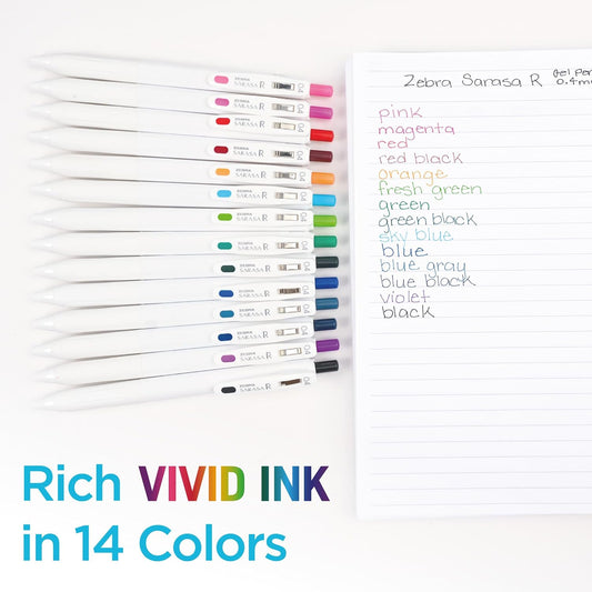 Zebra Pen, SARASA R Gel Pens, Assorted Ink Colors, 0.4mm Fine Point, Vivid Ink to Create Deep, Saturated Color and Smooth Gel Lines, Quick-Drying for Smear-Free Writing, Made in Japan, 7-Pack (47807)