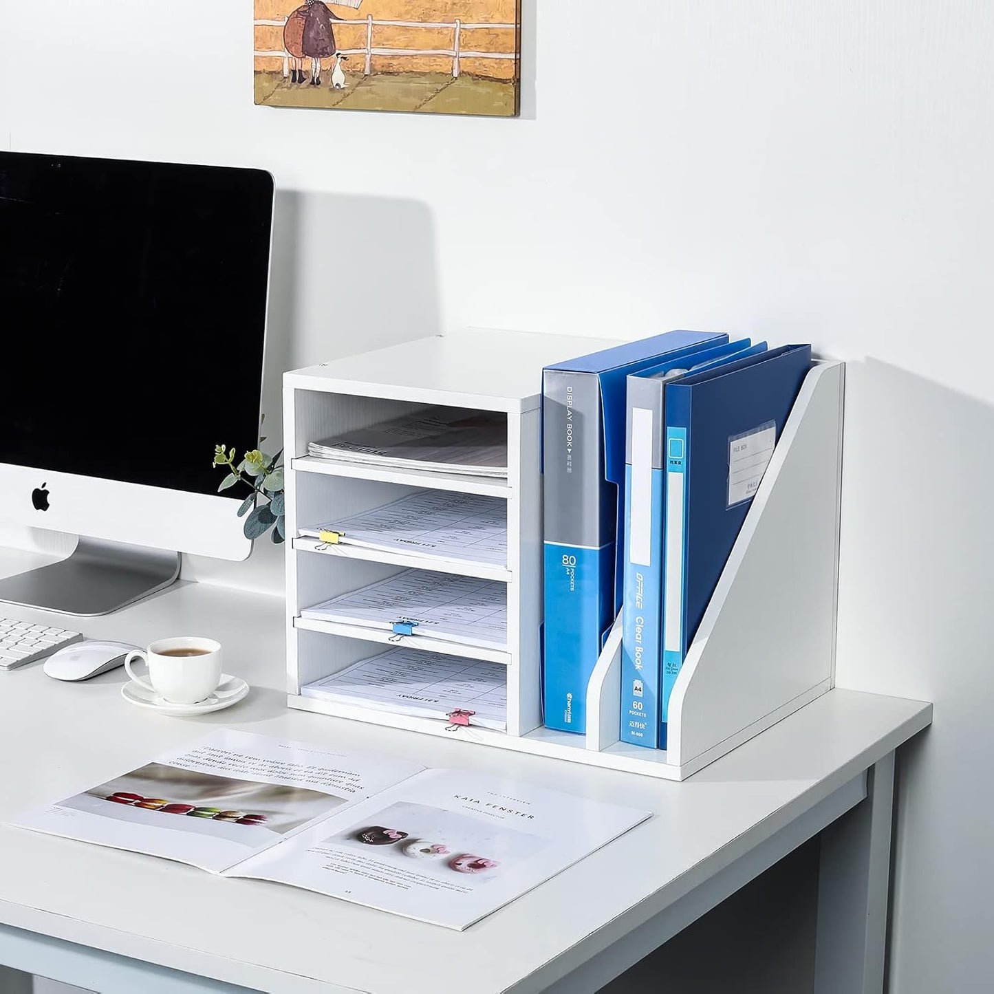 PAG Wood Desktop File Holder Organizer Mail Sorter for File Folders, Mails, Envelopes, Mailing Supplies or Magazines, Brown