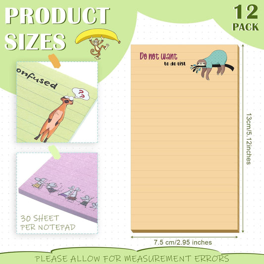 Hotop 12 Pack Funny Notepads 5x3 Inch Cute Sticky Notes Funny Gifts for Coworker Teacher Administrative Professional Fun Note Pads for Work Gifts Office Memo Notepads, Each 30 Sheets