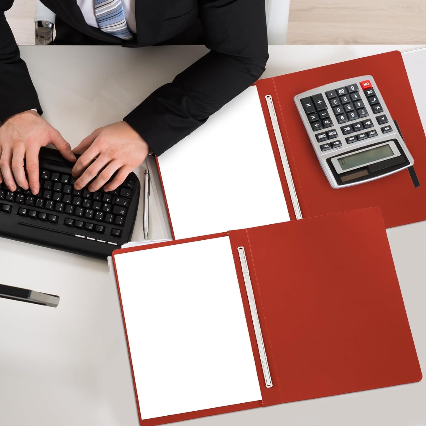 12 Pcs Pressboard Report Cover 9.3x11.6 Inch Presentation Binder Folder Letter Size 3" Capacity Metal Prong Fastener with Compressor for Reports Business Contract Proposal Documents, Red