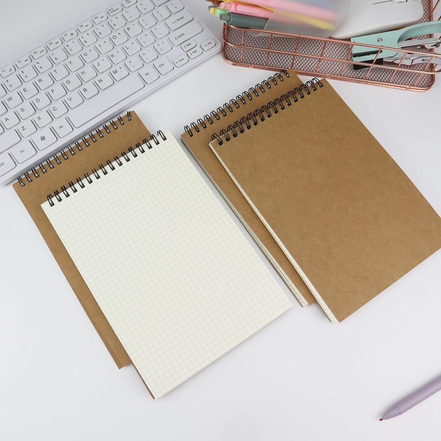 4 Pack Graph Paper Notebook, A5 Top Wirebound Grid Spiral Notebook 5.8" x 8.3",60 Sheets,5mm x 5mm Grid Paper,Grid Notepad for Students, Math, Engineering (Black)