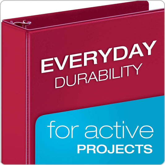 Cardinal 3 Ring Binders, Binders for School and Office, Durable 2 Inch Binder with Round Rings, Holds 475 Sheets, ClearVue Covers, Non-Stick, PVC-Free, Assorted Colors, 4 Pack (29310)
