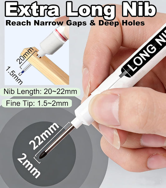 Deep Hole Marker Pens, 20mm Long Nib Permanent Pens, Waterproof Permanent Construction Pen for Metal, Wood & Carpenter, Red Blue Black Green White 5 Color Set Marker (5, Black)