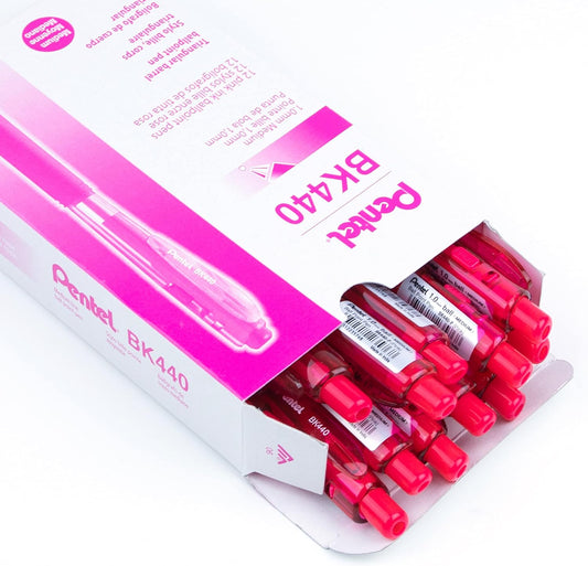 Pentel Wow! Retractable Ballpoint Pen, (1.0mm), Medium Line, Pink Ink, Box of 12 (BK440-P)