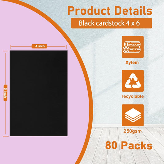 Silunkia 80 Sheets Black Cardstock 4 x 6 Printer Paper, 250gsm/92lb Thick Black Paper Card Stock for DIY Cards Making, Wedding Invitations, School Crafting, Festival Blessings, Menus