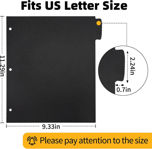 Insertable Dividers for 3 Ring Binders, 5 Tabs per Set, Big Tabs, Binder Dividers with Tabs for School Office and Home Organization, Black, 2 Sets
