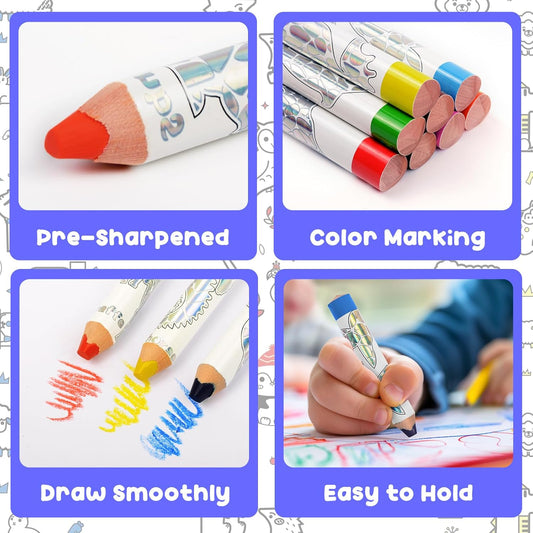 ThEast Toddlers Colored Pencils, Art Supplies for Children, 12 Color Pencils for Kids, Cute Animal Toddler Crayons Drawing Pencil with Sharpener(Pack of 1)