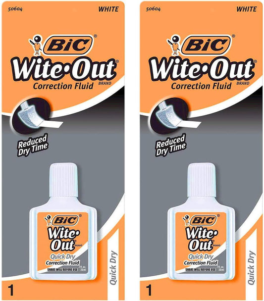 Bic Quick-Dry Wite Out Correction Liquid with Foam Brush .7oz (2-Pack)