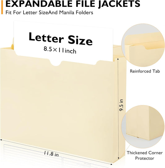 Manila File Jacket,10x12 Inches Jacket File Folders,2 Inch Expandable Sides Manila Folders,100 Packs Project File Jacket,Assorted Positions,Reinforced Straight-Cut Tab