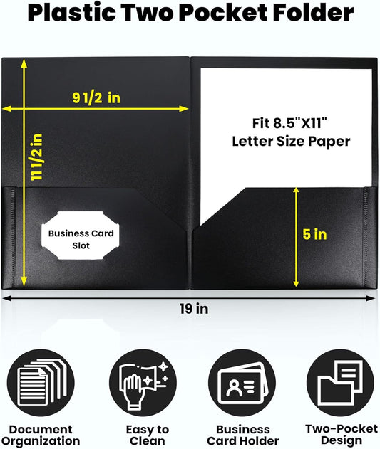 SUNEE Folders with Pockets (6 Pack, Assorted Colors), Plastic Folders with Pocket, Poly Folder for Documents Letter Size, 2 Pocket Folder for Kids, Home, School, Office