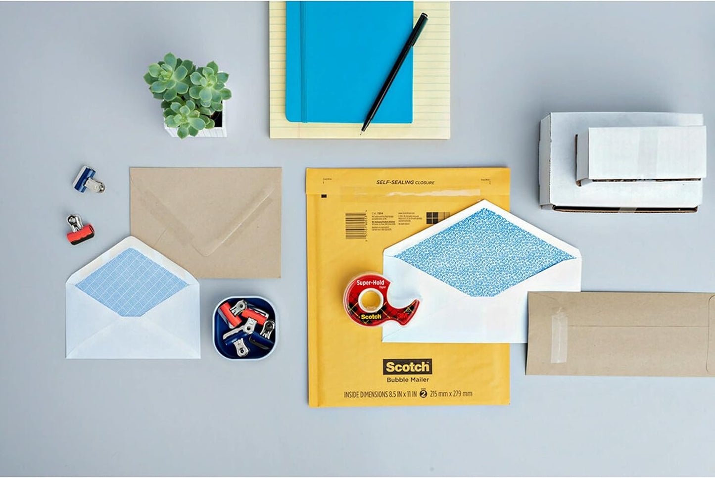 Scotch and Post-it Brand Office Essentials Kit, Business and Teacher Supplies Set with Post-it Super Sticky Notes, Scotch Super Hold Tape, Scotch Magic Tape, Post-it Flags, Sharp Scissors for Office