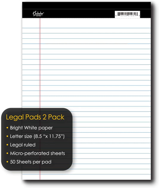 iScholar iQ Legal Pads, White, Wide Ruled, 8.5" x 11.75", 50 Sheets Per Pad, Pack of 3 Pads (68113)