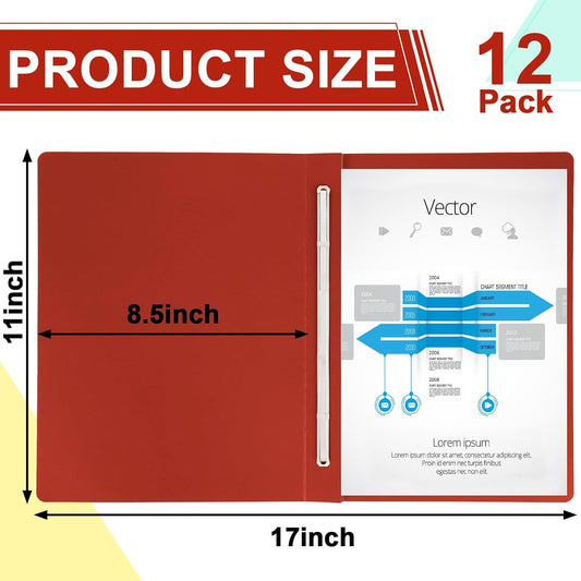 12 Pcs Pressboard Report Cover 9.3x11.6 Inch Presentation Binder Folder Letter Size 3" Capacity Metal Prong Fastener with Compressor for Reports Business Contract Proposal Documents, Red