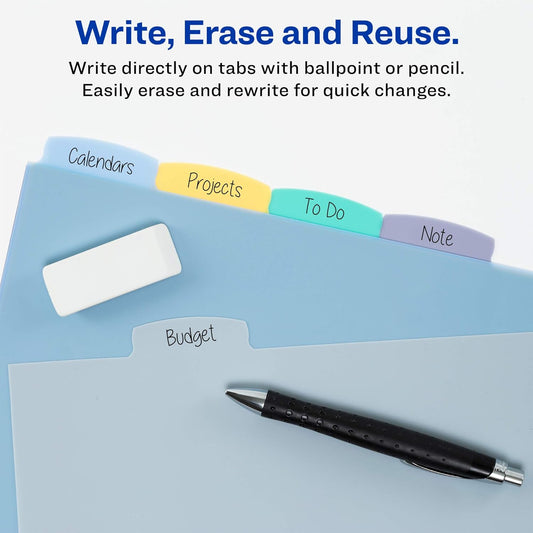 Avery Big Tab Write & Erase Durable Plastic Dividers for 3 Ring Binders, 5-Tab Set, Pastel Multicolor, 1 Set (16170)
