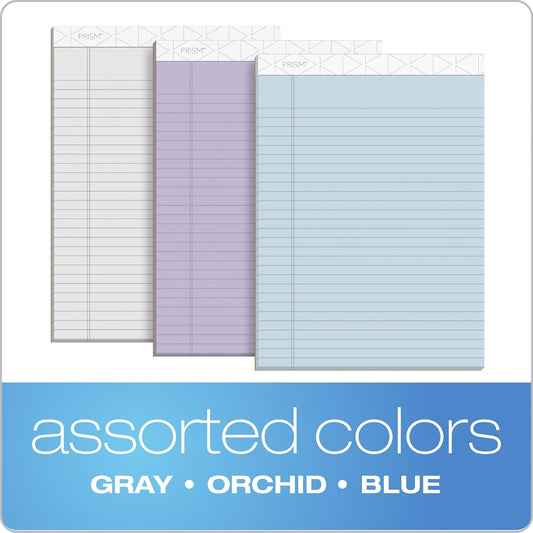TOPS 8.5 x 11 Legal Pads, 6 Pack, Prism Brand, 2 Gray/2 Blue/2 Purple, Wide Ruled, 50 Sheets Per Writing Pad, Made in the USA (63116)