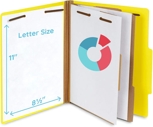 10 Yellow Classification Folders, 2 Divider, 2 Inch Tyvek Expansions, Durable 2 Prongs Designed to Organize Standard Medical Files, Law Client Files, Office Reports, Letter Size, Yellow, 10 Pack