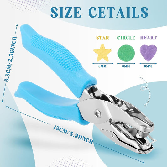 Zonon 3 Pcs Hole Punch Shapes Single Hole Paper Punchers for Crafts Handheld Metal Punch with Soft Grip 1/4" 3/16" Round Heart Star Holes for DIY Tags Ticket Scrapbook