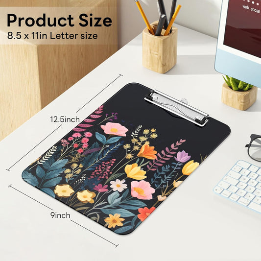Plastic Cute Clipboard Low-Profile Metal Clip, A4 Letter Size 9 x 12.5 in, 8.5 x 11 Paper Clip Board for Teachers, Nurses, Classroom,Cute Black Cats