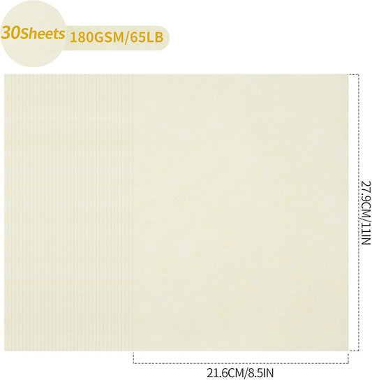 30 Sheets Parchment Paper - Creamy White 8.5” x 11” Letter Size Parchment Card Stock 65lb Heavyweight Paper Thick Vintage Paper for Certificate, Crafts, Business Cards, Invitations PAP04CW