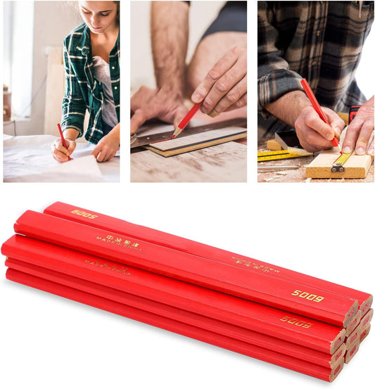 10Pcs Red Carpenter Pencils,170mm Flat Octagonal Carpentry Hard Construction Pencils, Wooden Lead Pencil, Flat Wooden Lead Carpenter for Wood Working Architect Marking(Red)