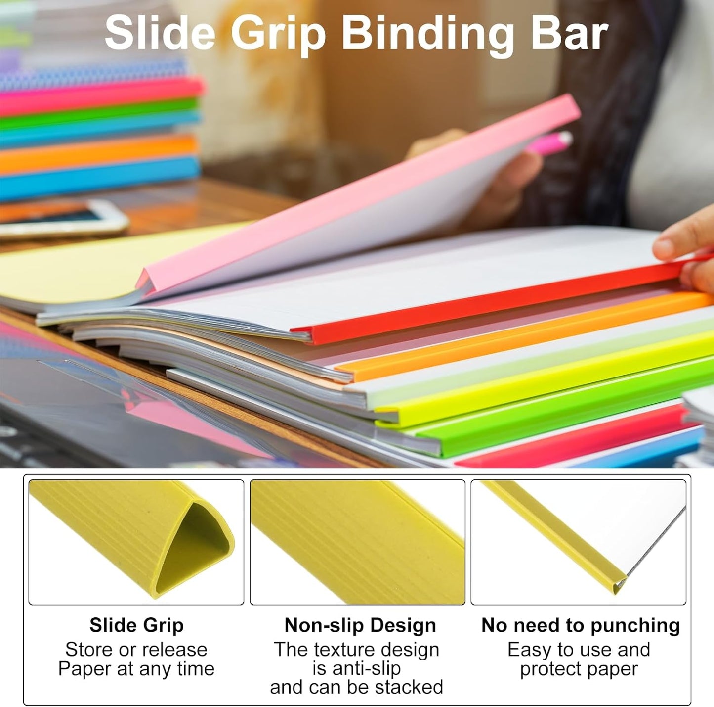 PATIKIL 30Pcs Binding Bars, 10mm Binding Bars Slide Grip 70 Sheets Capacity A4 Size Report Binder Triangle Presentation Binder for Report Cover Resume, White