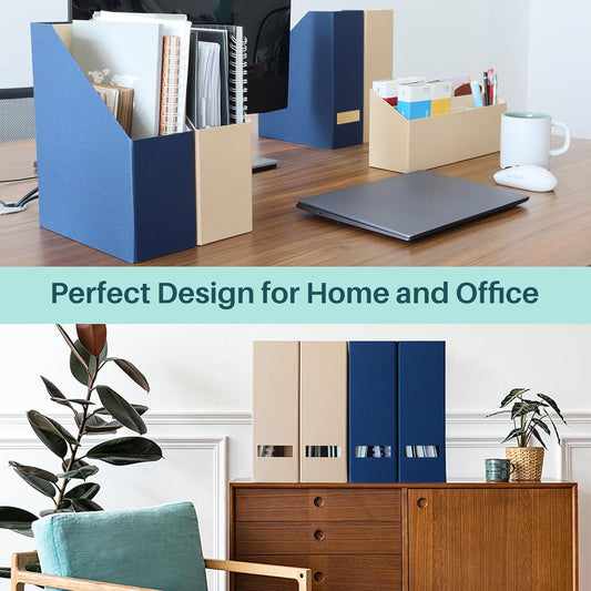Magazine Holder - File Holder and Desk Organizer, Paperboard Book Organizer and Storage Box for Documents, Magazine Holder Rack for Classroom, Home, and Office (Classic Blue, 2-Pack)
