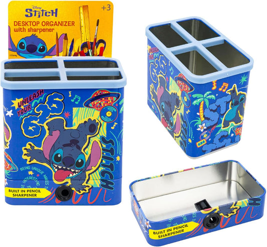 Disney Stitch Pencil Holder Set - Bundle of Disney Desk Organizer, Pencil Sharpener, Stickers | Lilo & Stitch Desktop School Stationery Supplies Pack