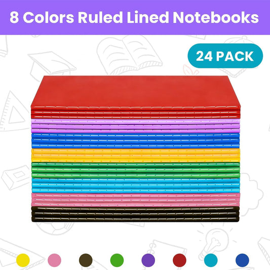 24 Pack A5 Lined Notebook Journals, Colored Kraft Cover College Ruled Subject Notebook Composition Journal for Student Busines Office, 8.3x5.5 Inches, 60 Pages/30 Sheets, 8 colors