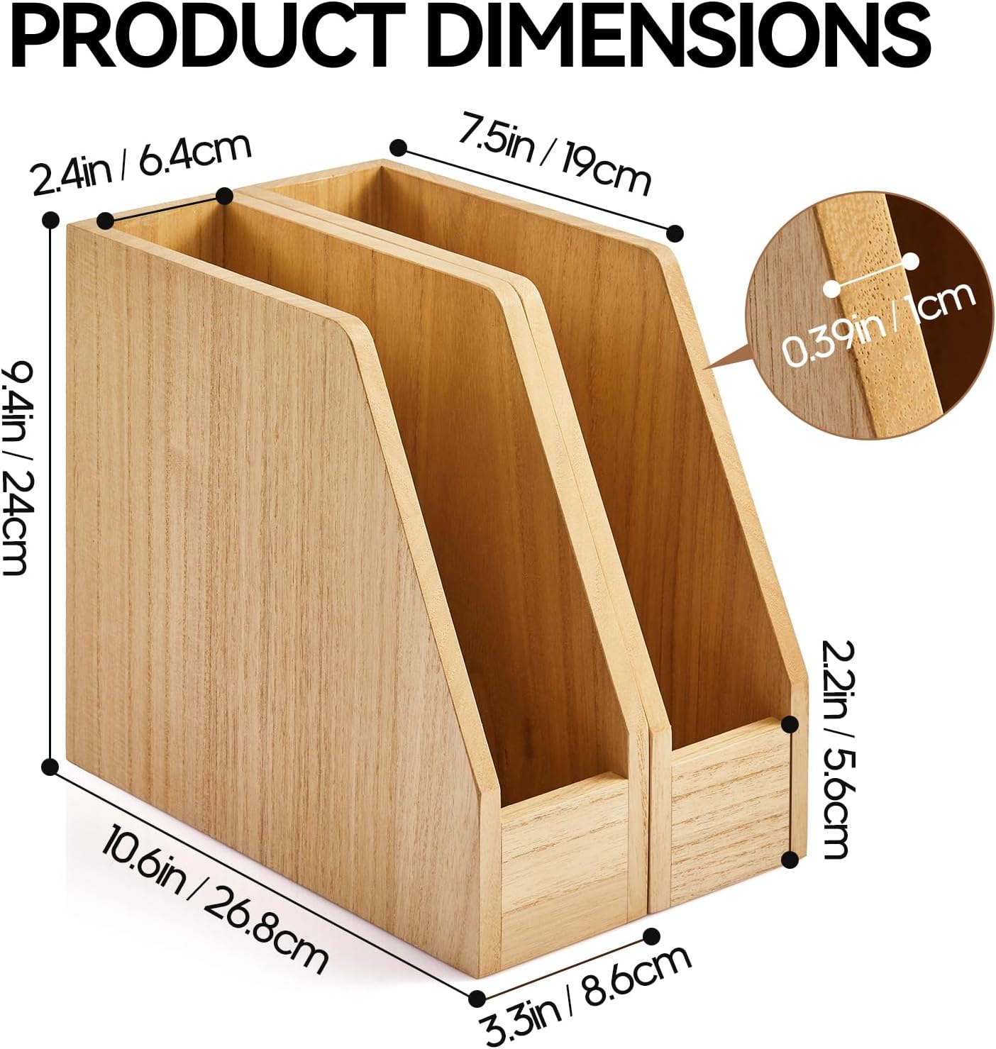 KIRIGEN Wood File Folder Holder Desktop Document Rack Organizer Desk Paper Holder Storage Sorter 2 Packs 2TWJJ-NA