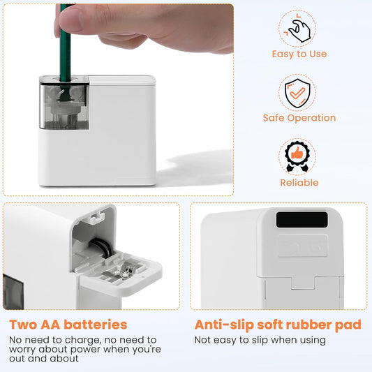Electric Pencil Sharpener with Battery, Battery Powered,for Colored Pencils Handheld Pencil Sharpener,Portable Sharpener, Two Replacement Blades for in for 6-8mm Pencils for Office/Home/School