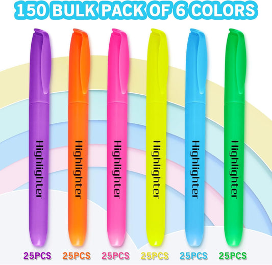 Duchong Highlighters Bulk, 150 Highlighters in 6 Assorted Colors, Chisel Tip Dry-Quickly Highlighter Markers, Office Classroom Must Have, Back to School Supplies for Adult Kids Teachers